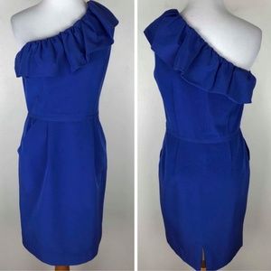 Eliza J Blue One Sholder Ruffle Dress 2
